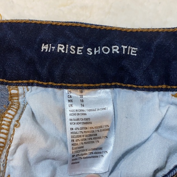 American Eagle hi-rise “shortie” shorts. Dark wash/cuffed/super stretch. Size 10 - Picture 5 of 11
